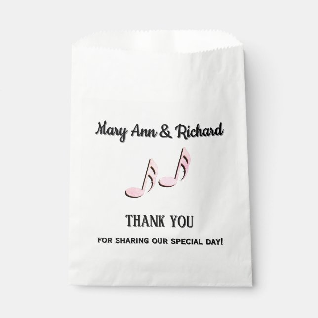Pink Music Notes Thank You Favour Bags (Front)