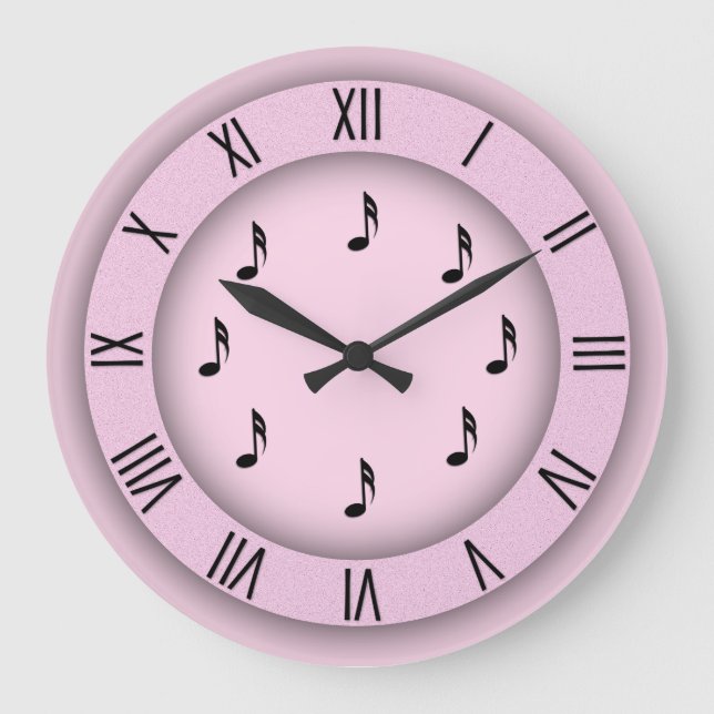 Pink Music Notes with Roman Numerals Large Clock (Front)