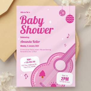 Pink Musical Baby Girl Shower Invitation