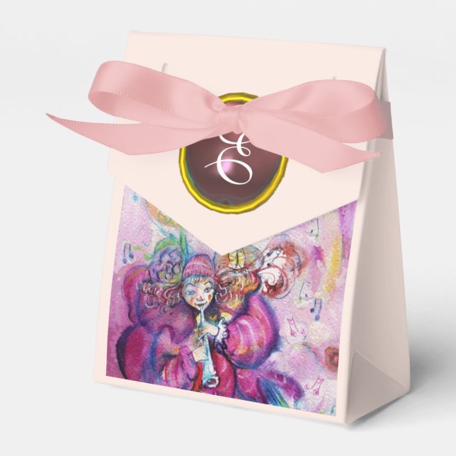 PINK MUSICAL CLOWN GEM STONE MONOGRAM FAVOUR BOX (Front Side)
