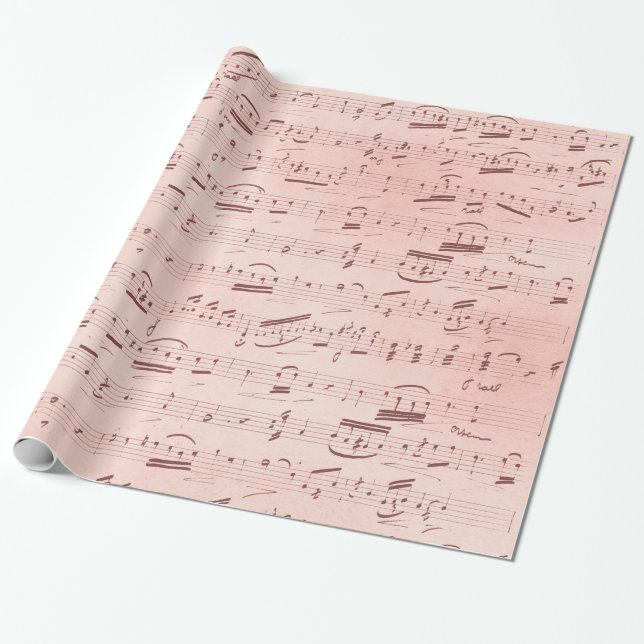 Pink Musical Notes Wrapping Paper (Unrolled)