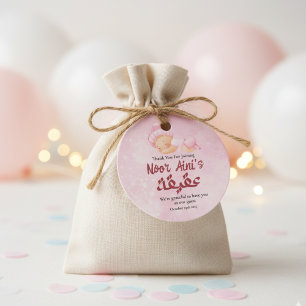 Pink Muslim Newborn Baby Girl Aqeeqah Favour Tags