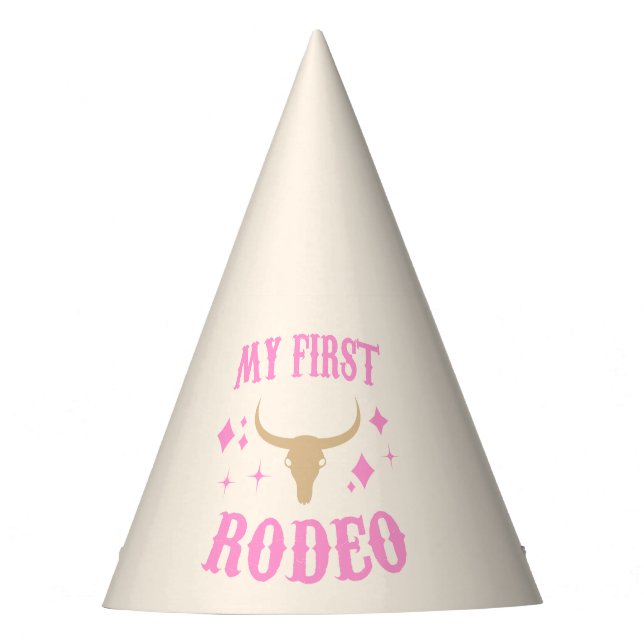 Pink My First Rodeo Cowgirl 1st First Birthday Party Hat (Front)