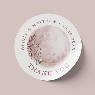 Pink mystical moon. Elegant wedding thank you Classic Round Sticker