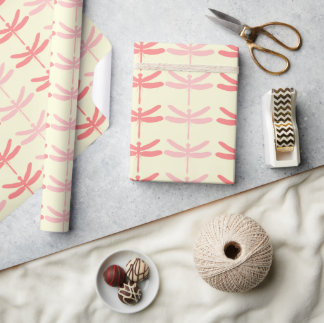 Pink-n-Coral Dragonflies Wrapping Paper