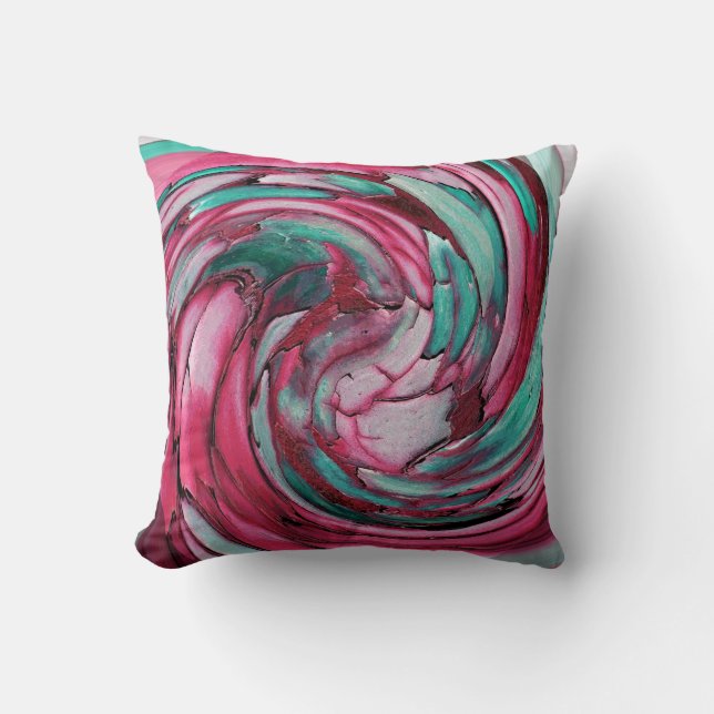 Pink N Teal Abstract Art Throw Pillow (Front)