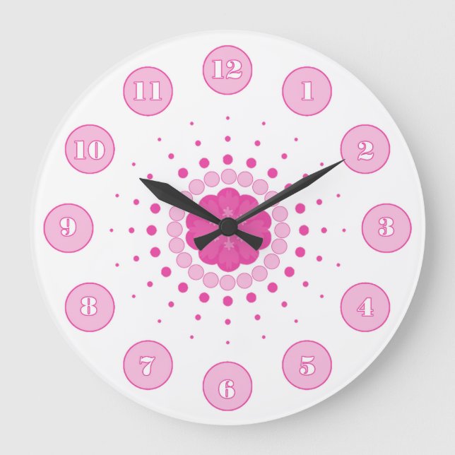 Pink n White Go Round n Round Numbered Large Clock (Front)