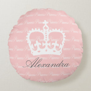 Pink-n-White Princess Custom Name Round Cushion