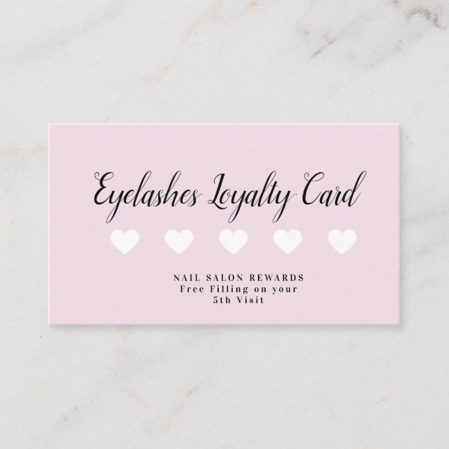 Pink Nail Artist Reward Loyalty Hearts Business Card (Front)