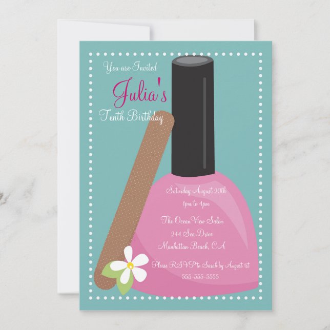 Pink Nail Polish Birthday Invite (Front)