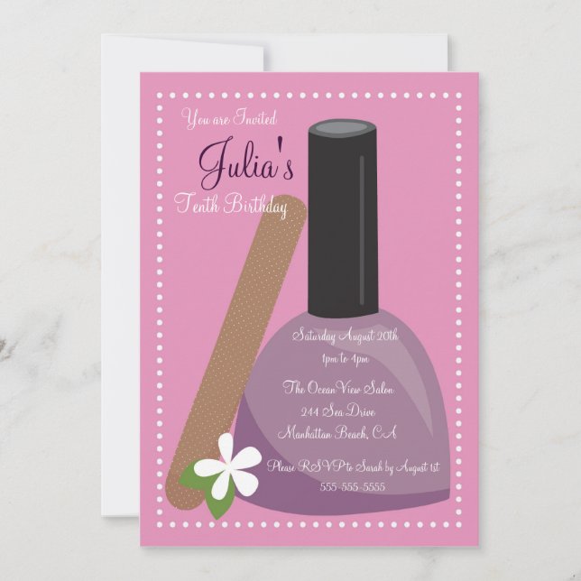 Pink Nail Polish Birthday Invite (Front)