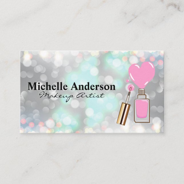 Pink Nail Polish Heart | Bokeh Business Card (Front)