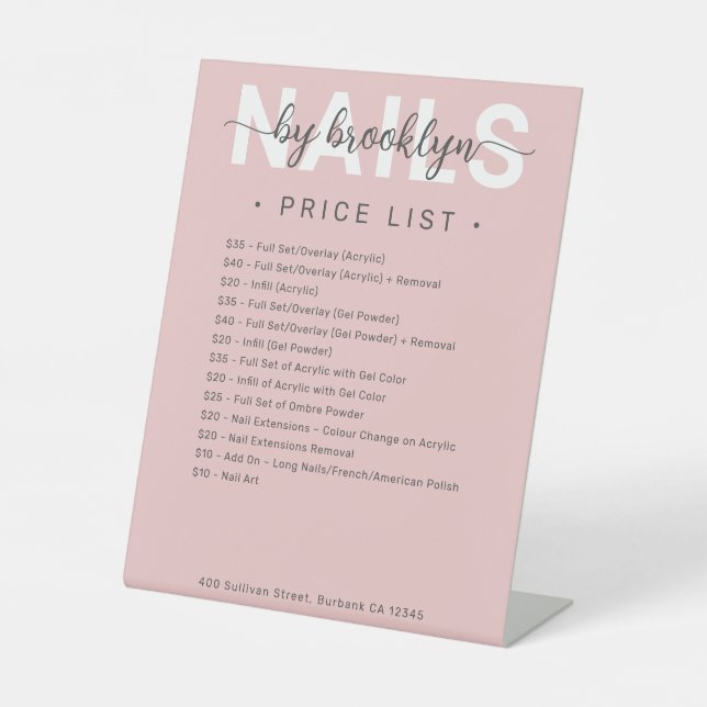 Pink Nail Salon Price List Menu Pedestal Sign (Front)