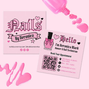 Pink Nail Tech Gothic Lettering QR Code Square Business Card