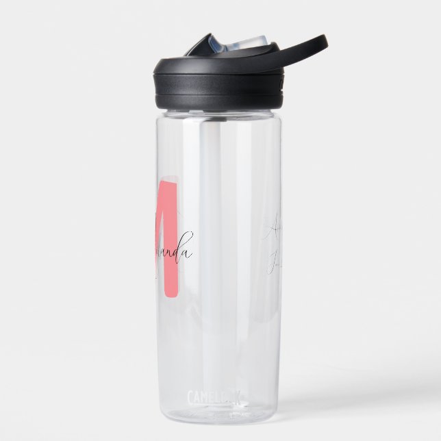Pink, name and initial bachelorette water bottle (Left)