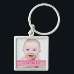 Pink Name Baby Photo Template Keychain<br><div class="desc">Change the photo and the name on this pink name tag baby photo template keychain. To change the name and photo, use the personalise option. For more extensive changes to the keychain, including changing the font, font size, font colour, photo size, or text/photo placement, use the "customise it" option. You...</div>
