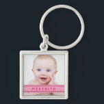 Pink Name Baby Photo Template Keychain<br><div class="desc">Change the photo and the name on this pink name tag baby photo template keychain. To change the name and photo, use the personalise option. For more extensive changes to the keychain, including changing the font, font size, font colour, photo size, or text/photo placement, use the "customise it" option. You...</div>