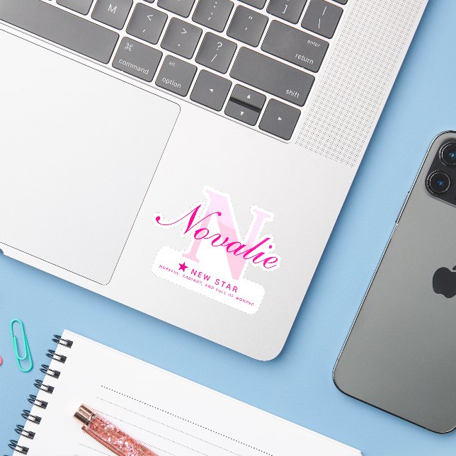 Pink name initial and name meaning Novalie (Laptop w/ iPhone)