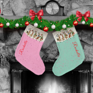 Pink Name Marching Quirky Christmas Reindeer Large Christmas Stocking