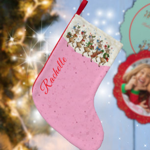 Pink Name Marching Quirky Christmas Reindeer Small Christmas Stocking