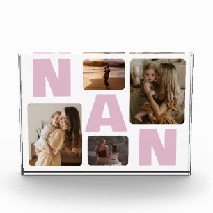 Pink Nan Grandma's Family Photo Collage Block