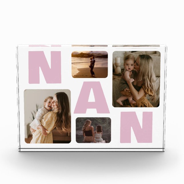 Pink Nan Grandma's Family Photo Collage  Block (Front)