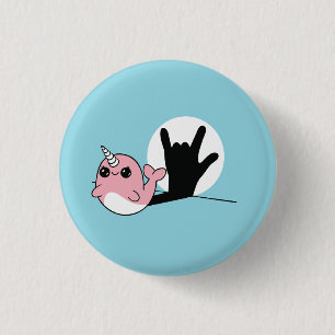 Pink Narwhal ASL I Love You – Deaf Culture Design 3 Cm Round Badge