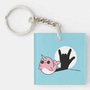 Pink Narwhal ASL I Love You – Deaf Culture Design Key Ring