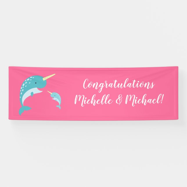 Pink Narwhal Baby Shower Banner (Horizontal)