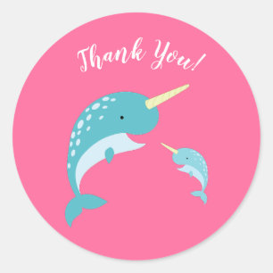 Pink Narwhal Baby Shower Classic Round Sticker