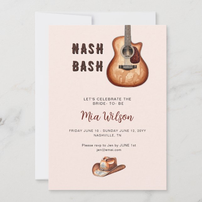 Pink Nash Bash Bachelorette Weekend  Invitation (Front)