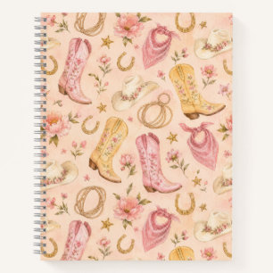 Pink Nashville Cowgirl Boots Watercolor Notebook