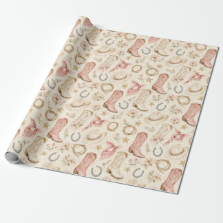 Pink Nashville Cowgirl Boots Watercolor Party Gift Wrapping Paper