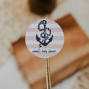 Pink Nautical Anchor Baby Shower Favour Stickers