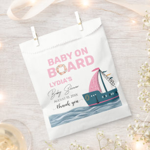 Pink Nautical Baby on Board Baby Shower Favour Bags