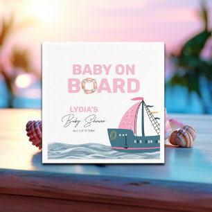 Pink Nautical Baby on Board Baby Shower Napkin