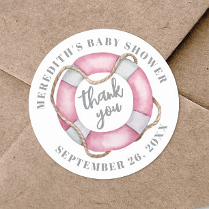Pink Nautical Baby Shower Classic Round Sticker