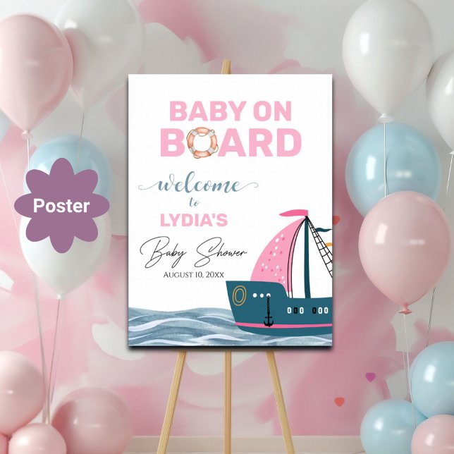 Pink Nautical Baby Shower Welcome Poster (Creator Uploaded)