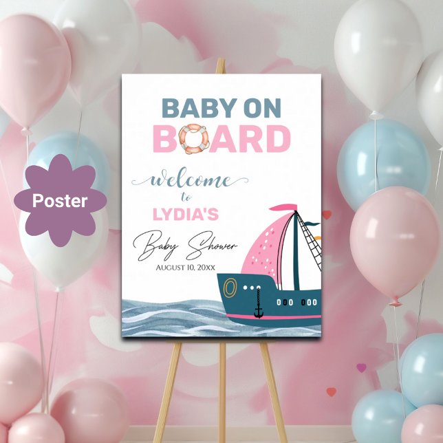 Pink Nautical Baby Shower Welcome Poster (Creator Uploaded)