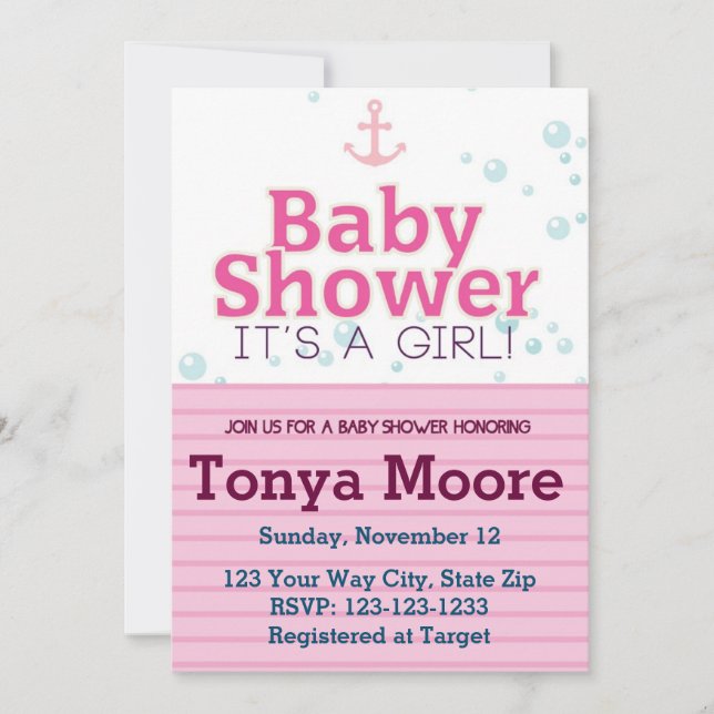 Pink Nautical Bubble Baby Shower Invitation (Front)