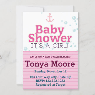 Pink Nautical Bubble Baby Shower Invitation
