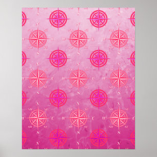 Pink Nautical Compass Rose Poster