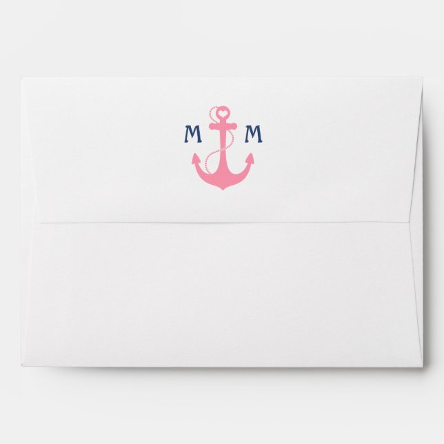 Pink Nautical Heart Anchor Envelope (Back (Top Flap))