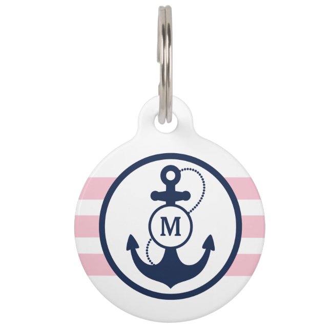 Pink Nautical Monogram Pet Tag (Front)