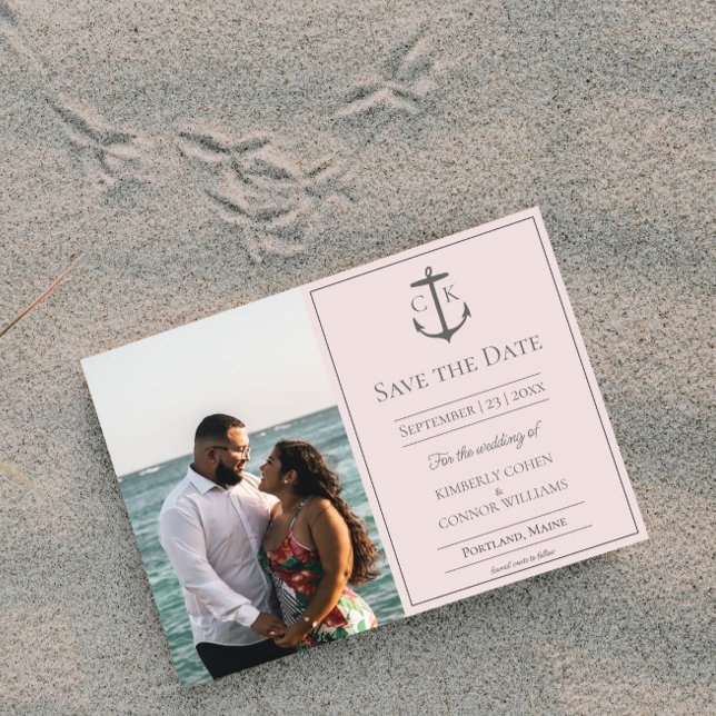 Pink Nautical Monogram Photo Save the Date (Pink Nautical Monogram Photo Save the Date)