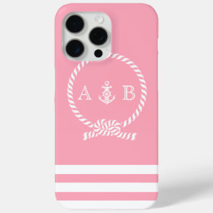Pink Nautical Rope and Anchor Monogrammed iPhone 15 Pro Max Case