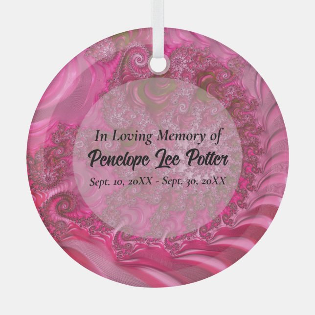 Pink Nautilus Fractal Memorial Keepsake Suncatcher Glass Tree Decoration (Front)