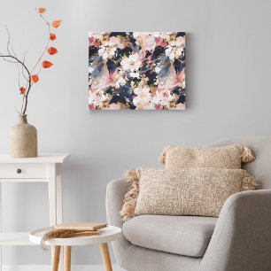 Pink Navy Abstract Painting Floral Pattern Canvas Print