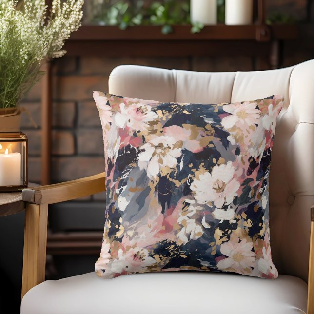 Pink Navy Abstract Painting Floral Pattern Cushion (Creator Uploaded)