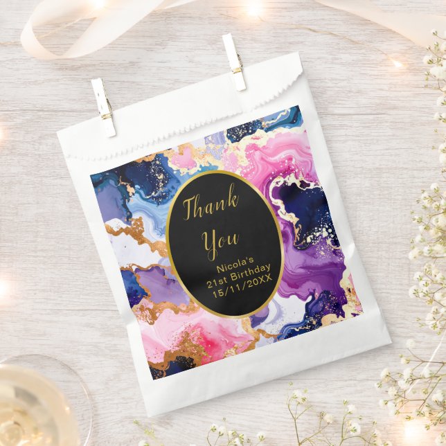 Pink, Navy Blue and Gold Ink Birthday Party Favour Bags (Clipped)